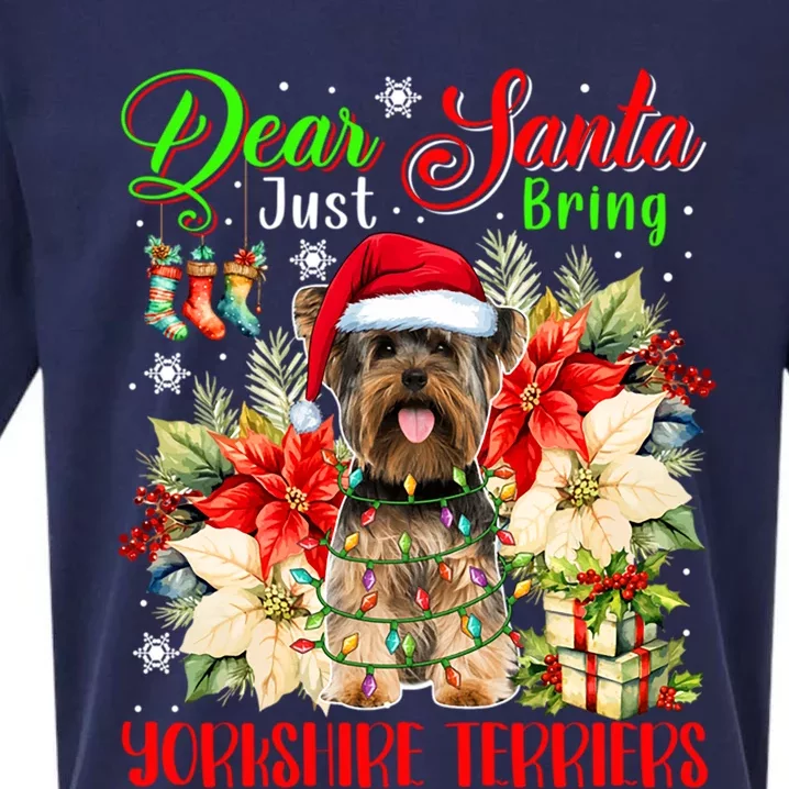 Just Bring Yorkshire Terriers Christmas Flowers Santa Dog Gift Sueded Cloud Jersey T-Shirt