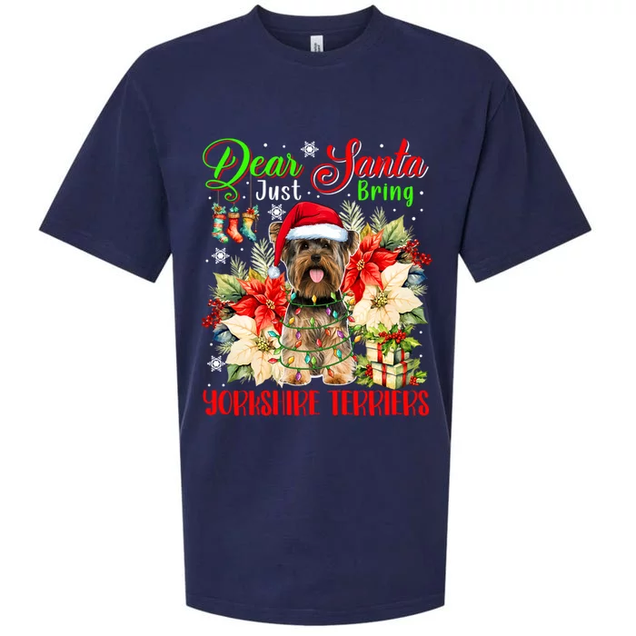 Just Bring Yorkshire Terriers Christmas Flowers Santa Dog Gift Sueded Cloud Jersey T-Shirt