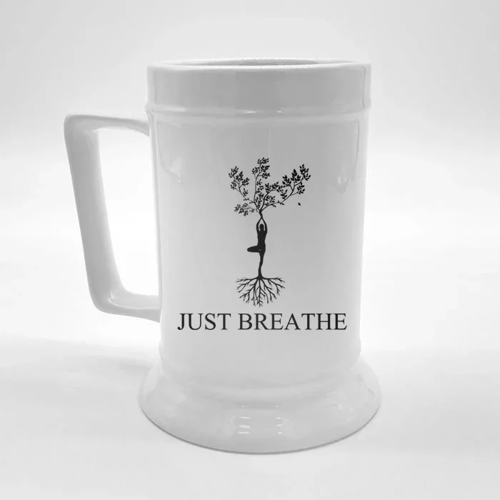 Just Breathe Yoga Funny Gift Front & Back Beer Stein