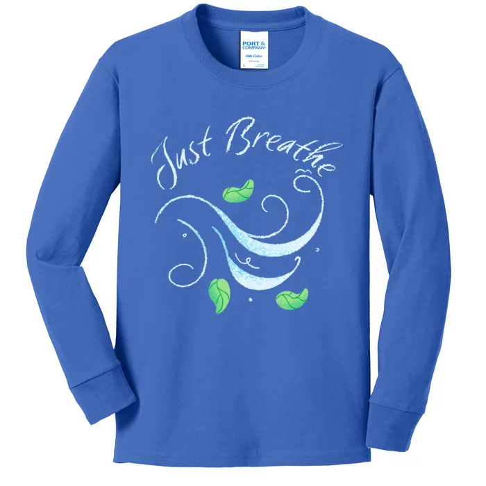 Just Breathe Yoga Meditation Inspirational Relax Tee Gift Kids Long Sleeve Shirt