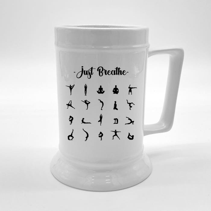 Just Breathe Yoga Meditation Gift Front & Back Beer Stein