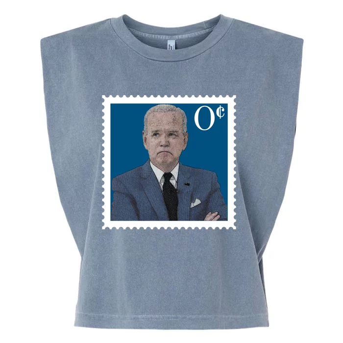 Joe Biden Zero Cents Stamp 0 Funny Worthless President Garment-Dyed Women's Muscle Tee