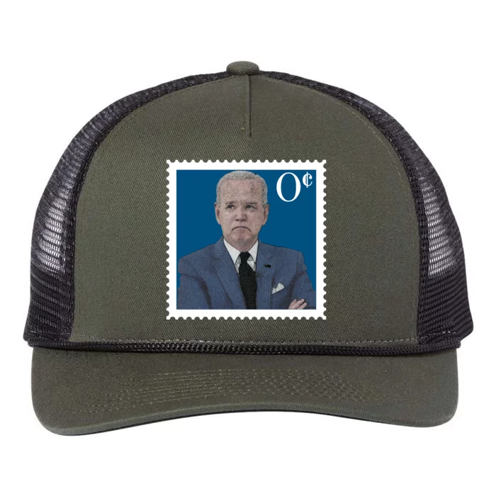 Joe Biden Zero Cents Stamp 0 Funny Worthless President Retro Rope Trucker Hat Cap