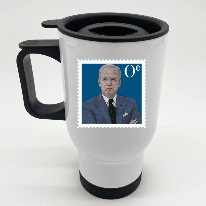 Joe Biden Zero Cents Stamp 0 Funny Worthless President Front & Back Stainless Steel Travel Mug