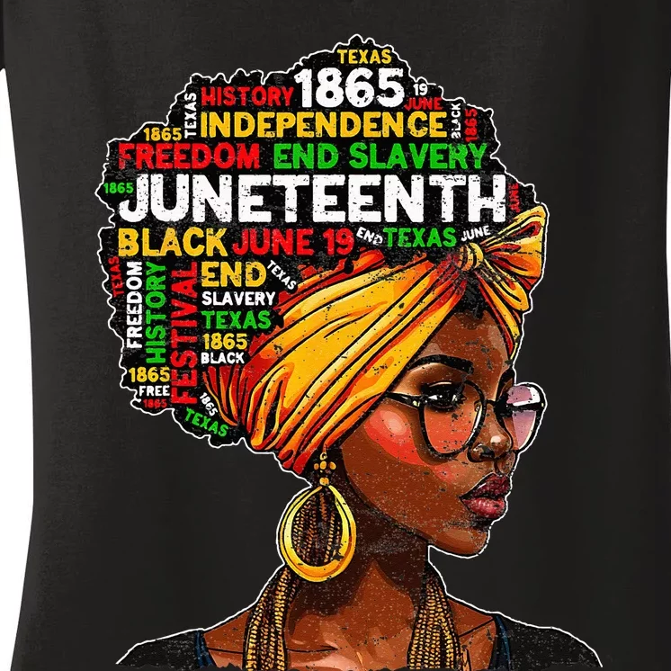 Juneteenth Celebrate 1865 Afro Black Natural Hair Wo Women's V-Neck T-Shirt