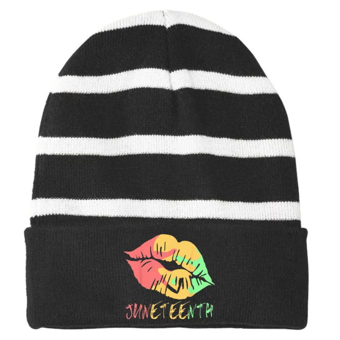 Juneteenth Celebrate 1865Black History African American Striped Beanie with Solid Band