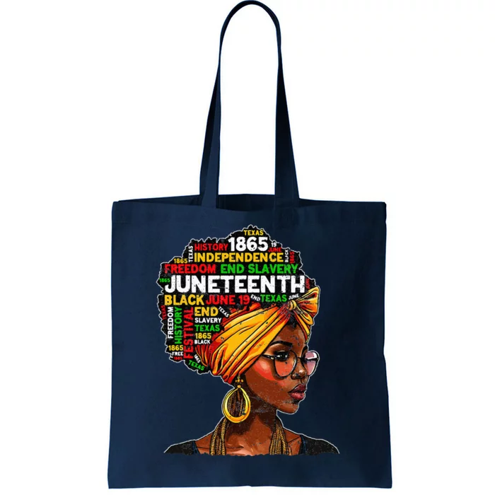 Juneteenth Celebrate 1865 Afro Black Natural Hair Tote Bag