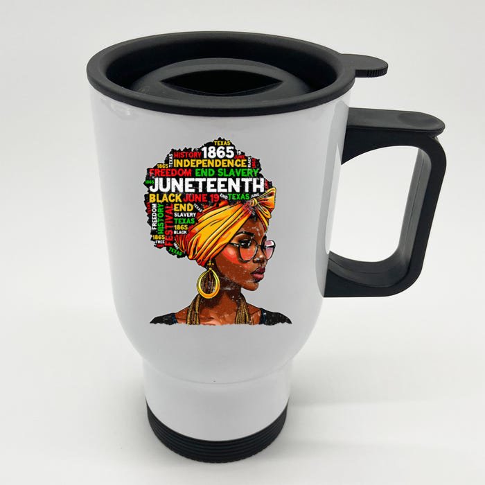 Juneteenth Celebrate 1865 Afro Black Natural Hair Front & Back Stainless Steel Travel Mug