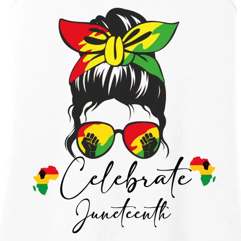 Juneteenth Celebrate 1865 Messy Bun Glasses Black Women Ladies Essential Tank