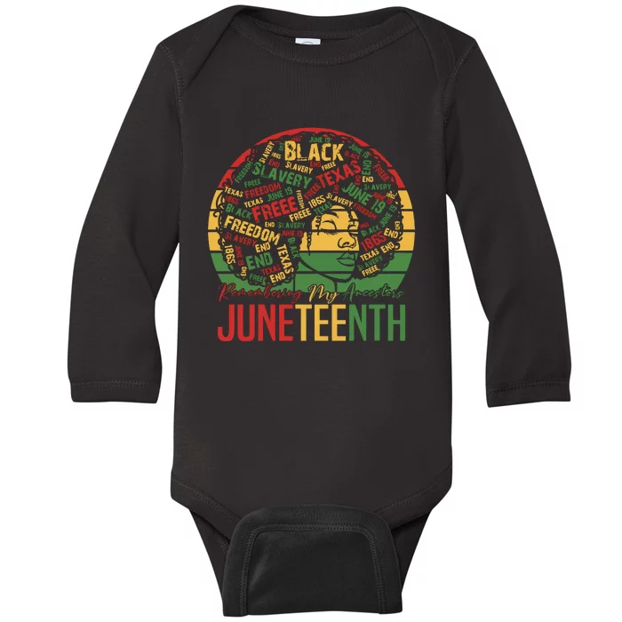 Juneteenth Celebrate 1865 Afro Woman Baby Long Sleeve Bodysuit