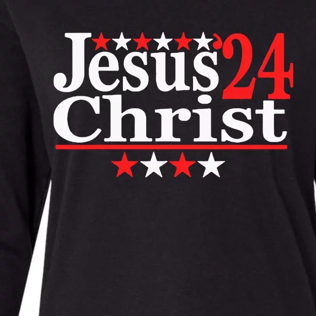 Jesus Christ 2024 Political Election Parody Womens Cotton Relaxed Long Sleeve T-Shirt