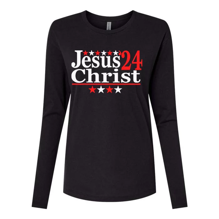 Jesus Christ 2024 Political Election Parody Womens Cotton Relaxed Long Sleeve T-Shirt