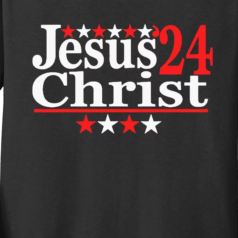 Jesus Christ 2024 Political Election Parody Kids Long Sleeve Shirt