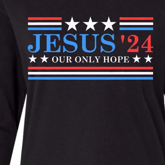 Jesus Christ 2024 President Usa Election Political Parody Womens Cotton Relaxed Long Sleeve T-Shirt