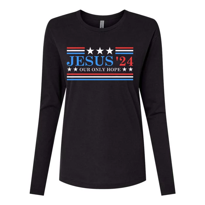 Jesus Christ 2024 President Usa Election Political Parody Womens Cotton Relaxed Long Sleeve T-Shirt