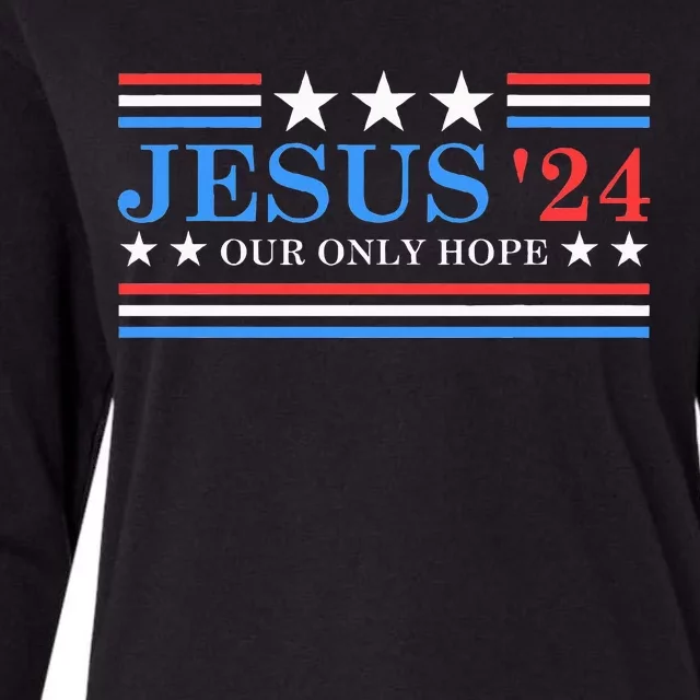 Jesus Christ 2024 President USA Election Political Parody Womens Cotton Relaxed Long Sleeve T-Shirt