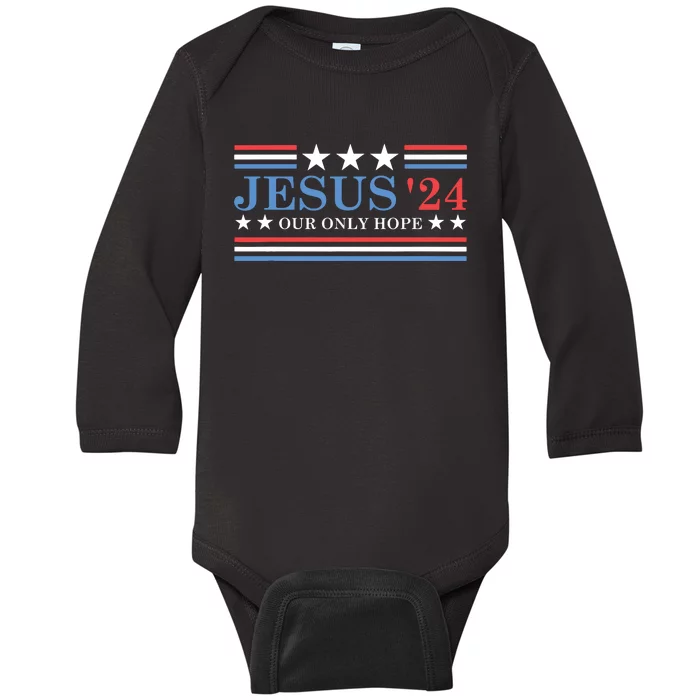 Jesus Christ 2024 President Usa Election Political Parody Baby Long Sleeve Bodysuit