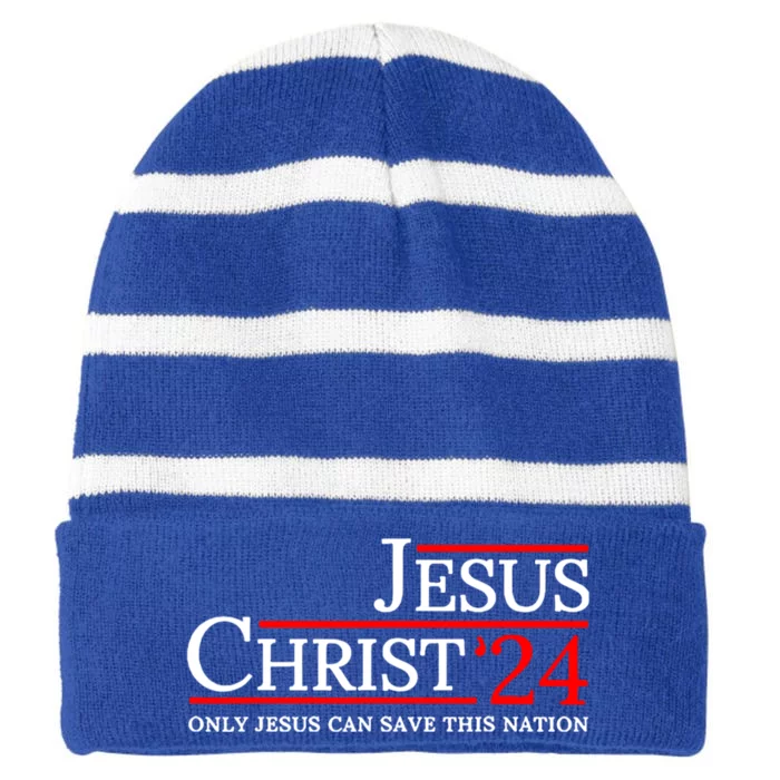 Jesus Christ 2024 Only Jesus Can Save This Nation Striped Beanie with Solid Band