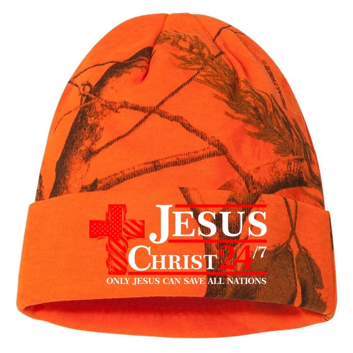 Jesus Christ 2024 24/7 Only Jesus Can Save All Nations Christian Catholic Cross Kati - 12in Camo Beanie