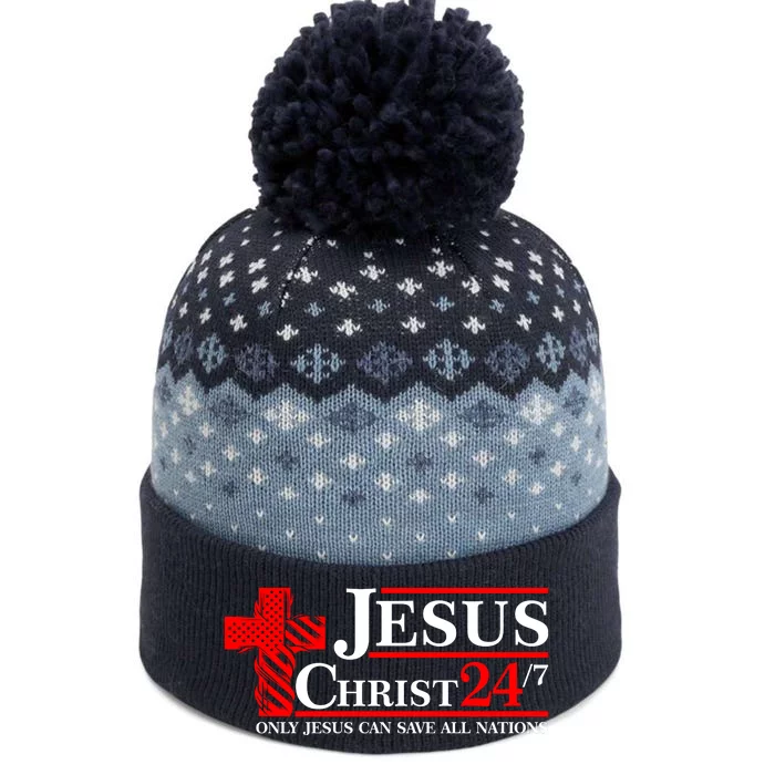 Jesus Christ 2024 24/7 Only Jesus Can Save All Nations Christian Catholic Cross The Baniff Cuffed Pom Beanie