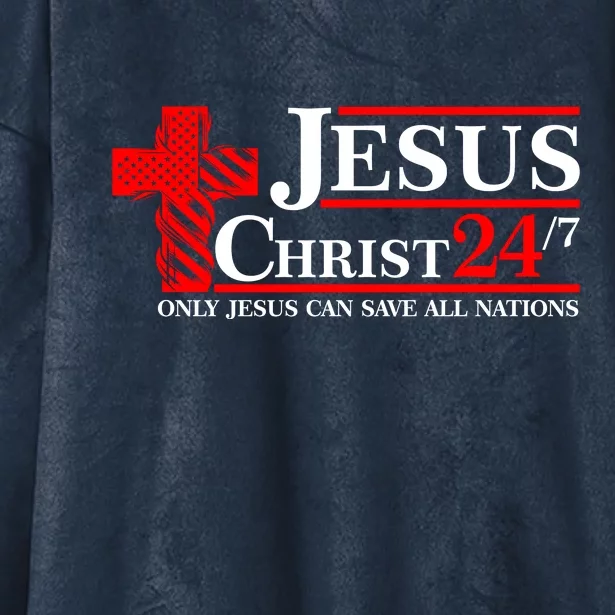 Jesus Christ 2024 24/7 Only Jesus Can Save All Nations Christian Catholic Cross Hooded Wearable Blanket