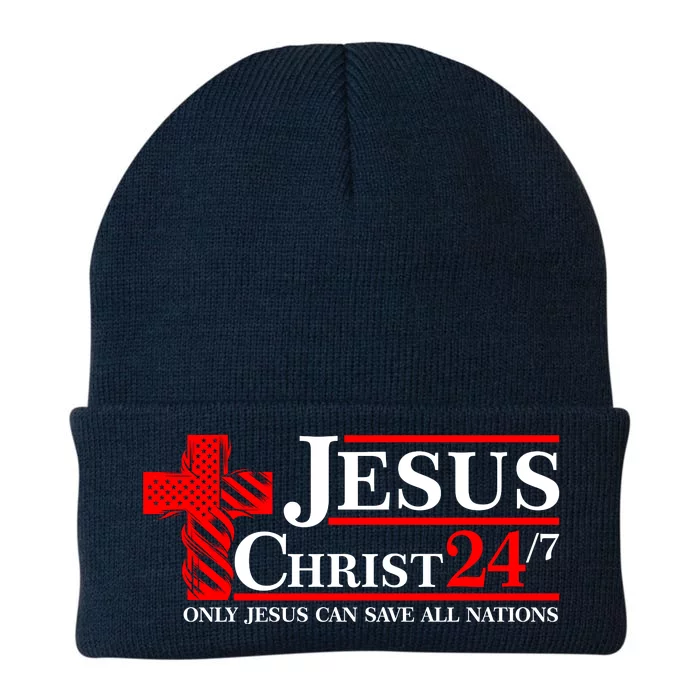 Jesus Christ 2024 24/7 Only Jesus Can Save All Nations Christian Catholic Cross Knit Cap Winter Beanie