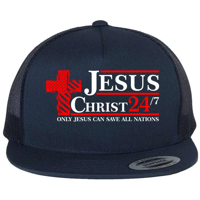 Jesus Christ 2024 24/7 Only Jesus Can Save All Nations Christian Catholic Cross Flat Bill Trucker Hat