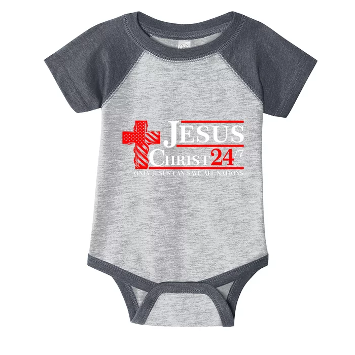 Jesus Christ 2024 24/7 Only Jesus Can Save All Nations Christian Catholic Cross Infant Baby Jersey Bodysuit