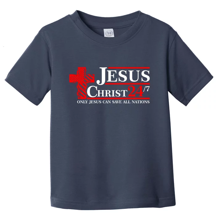 Jesus Christ 2024 24/7 Only Jesus Can Save All Nations Christian Catholic Cross Toddler T-Shirt