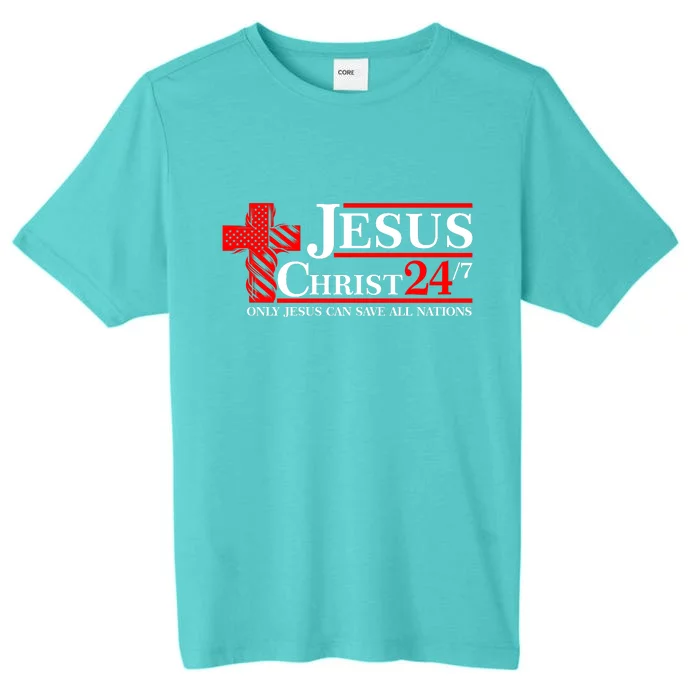 Jesus Christ 2024 24/7 Only Jesus Can Save All Nations Christian Catholic Cross ChromaSoft Performance T-Shirt