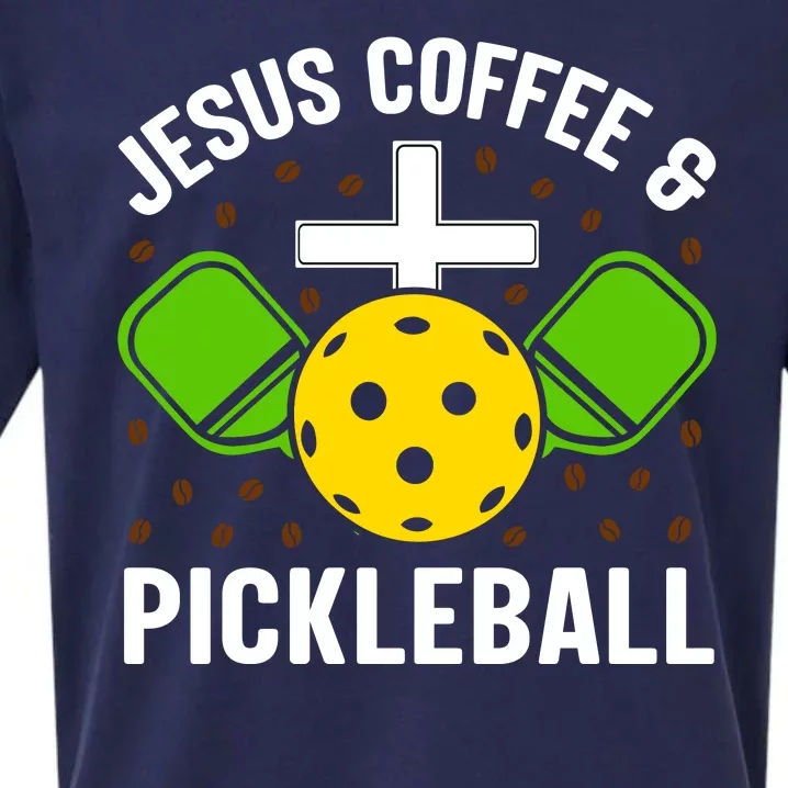 Jesus Coffee And Pickleball Funny Pickleball Sueded Cloud Jersey T-Shirt