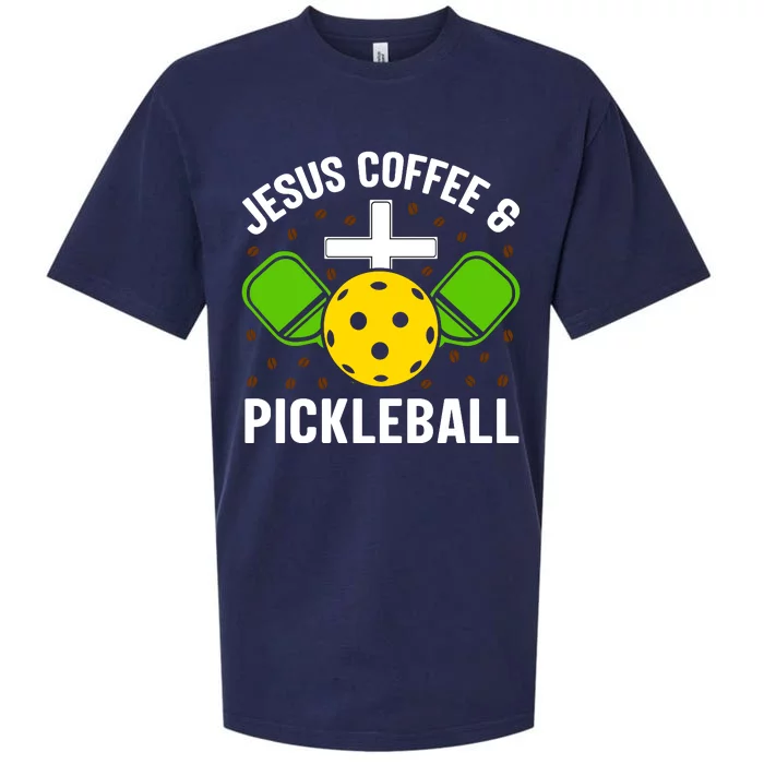 Jesus Coffee And Pickleball Funny Pickleball Sueded Cloud Jersey T-Shirt