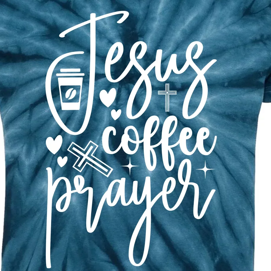 Jesus Coffee And Prayer Christian Catholic Christ Kids Tie-Dye T-Shirt