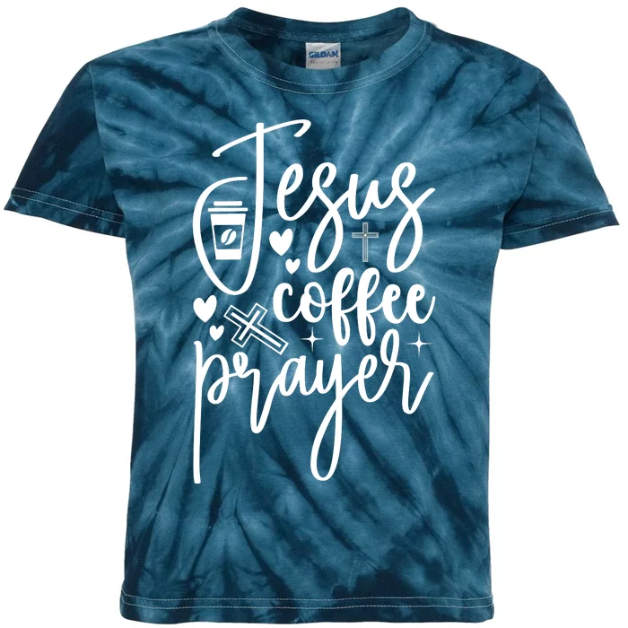 Jesus Coffee And Prayer Christian Catholic Christ Kids Tie-Dye T-Shirt