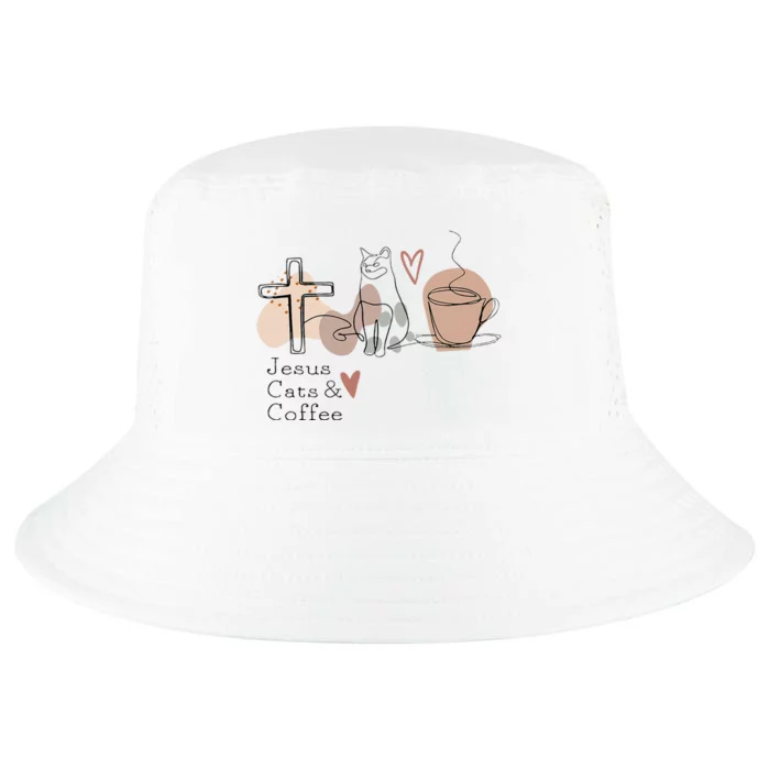 Jesus Cats And Coffee Minimalist Cool Comfort Performance Bucket Hat