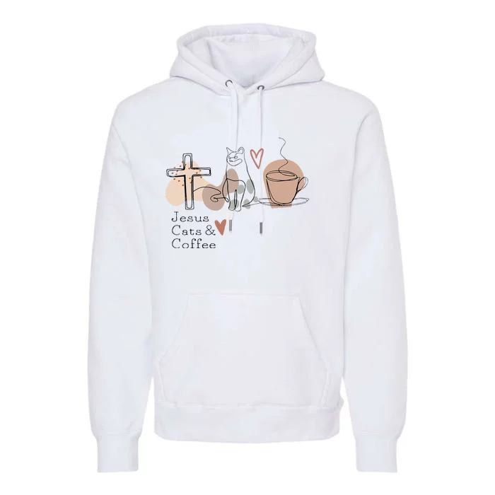 Jesus Cats And Coffee Minimalist Premium Hoodie