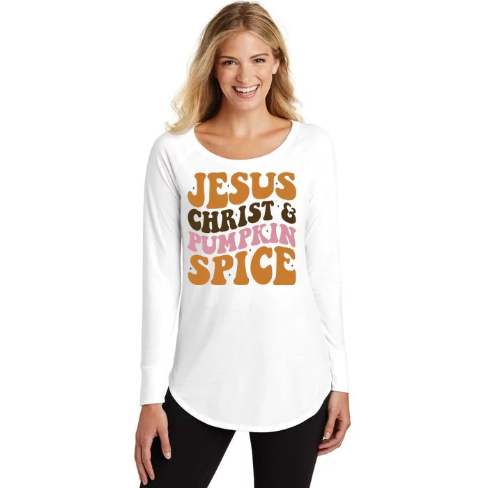 Jesus Christ And Pumpkin Spice Retro Groovy Christianity Women's Perfect Tri Tunic Long Sleeve Shirt