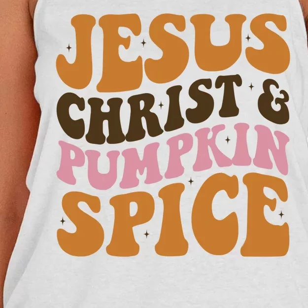 Jesus Christ And Pumpkin Spice Retro Groovy Christianity Women's Knotted Racerback Tank