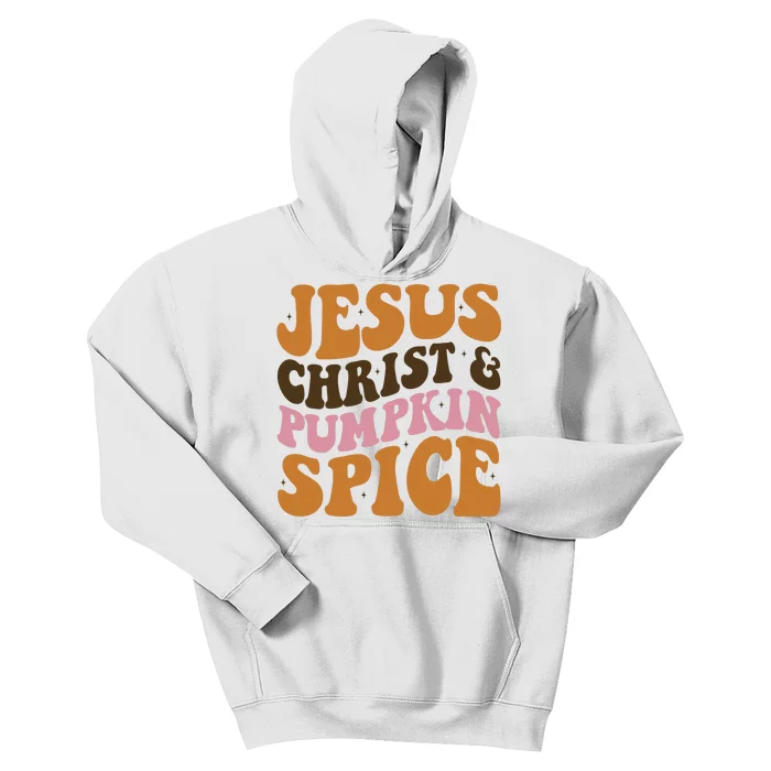 Jesus Christ And Pumpkin Spice Retro Groovy Christianity Kids Hoodie