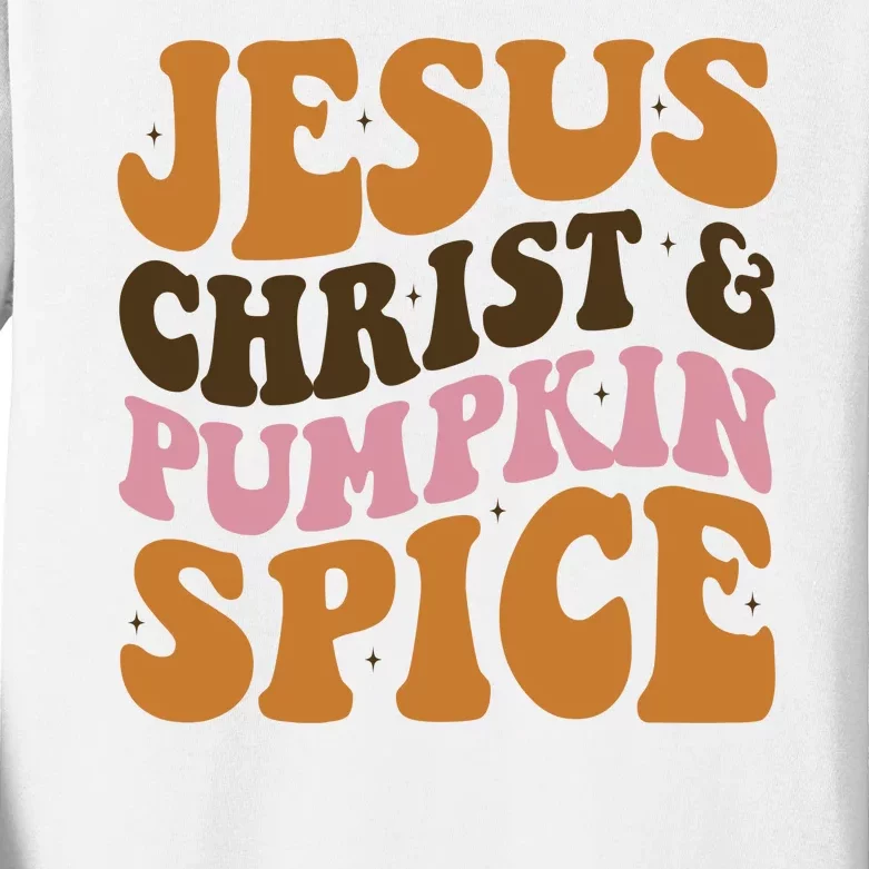 Jesus Christ And Pumpkin Spice Retro Groovy Christianity Kids Long Sleeve Shirt