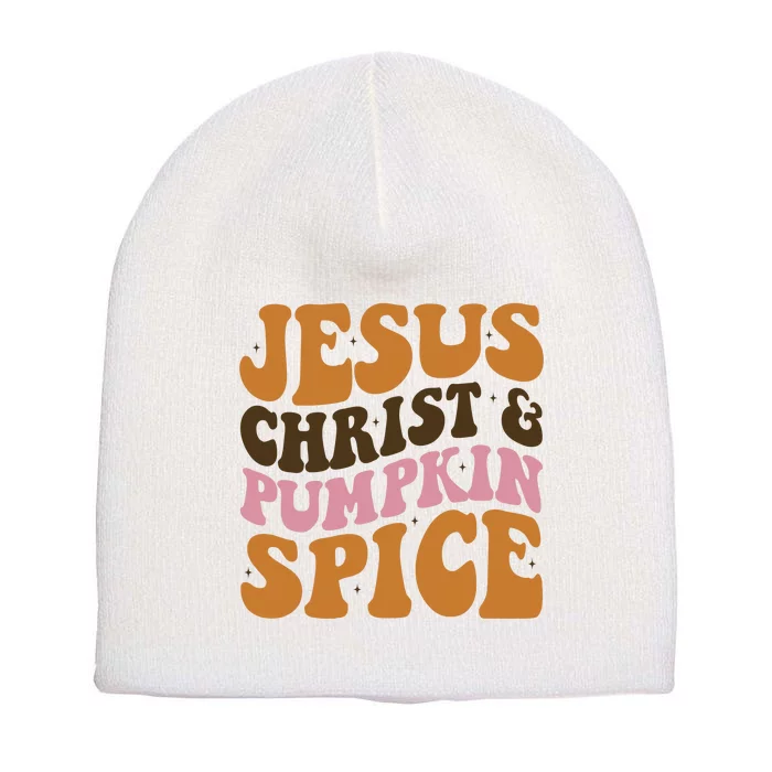 Jesus Christ And Pumpkin Spice Retro Groovy Christianity Short Acrylic Beanie