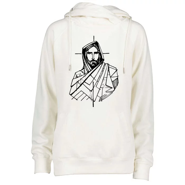 Jesus Christ And A Cross Womens Funnel Neck Pullover Hood