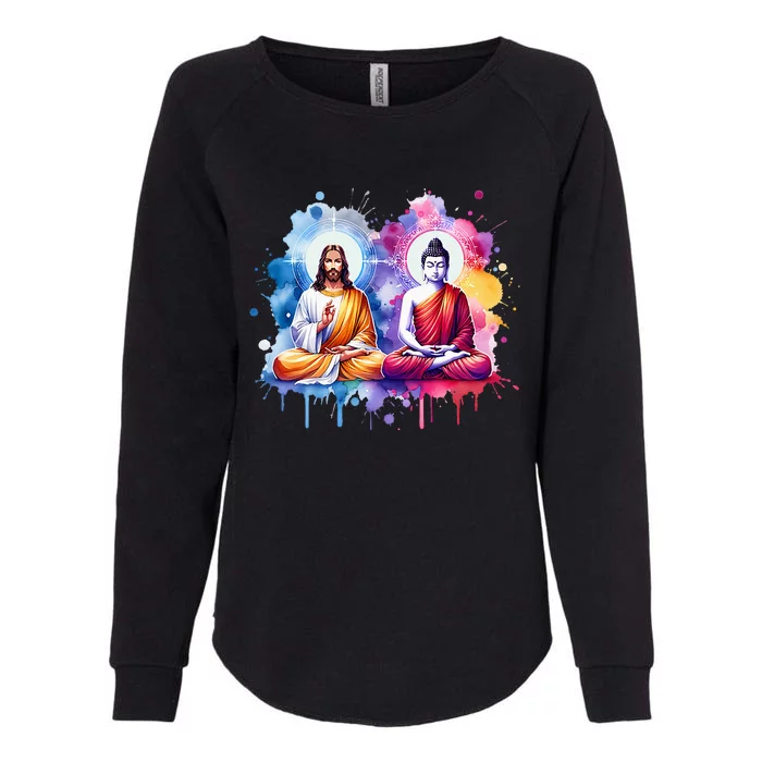 Jesus Christ And Buddha Meditating Womens California Wash Sweatshirt