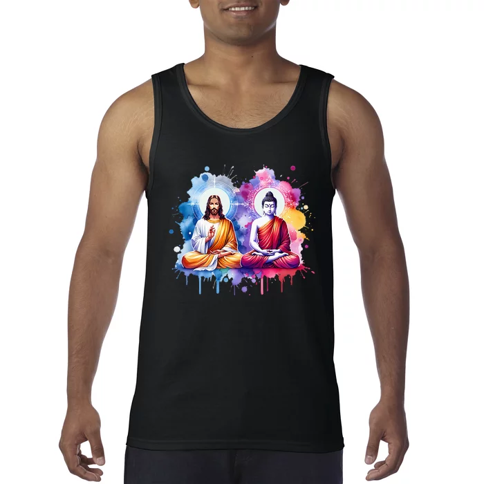 Jesus Christ And Buddha Meditating Tank Top