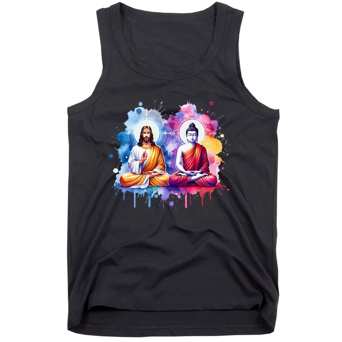 Jesus Christ And Buddha Meditating Tank Top