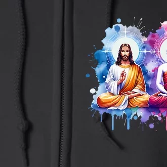 Jesus Christ And Buddha Meditating Full Zip Hoodie