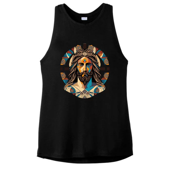 Jesus Christ Art Ladies Tri-Blend Wicking Tank