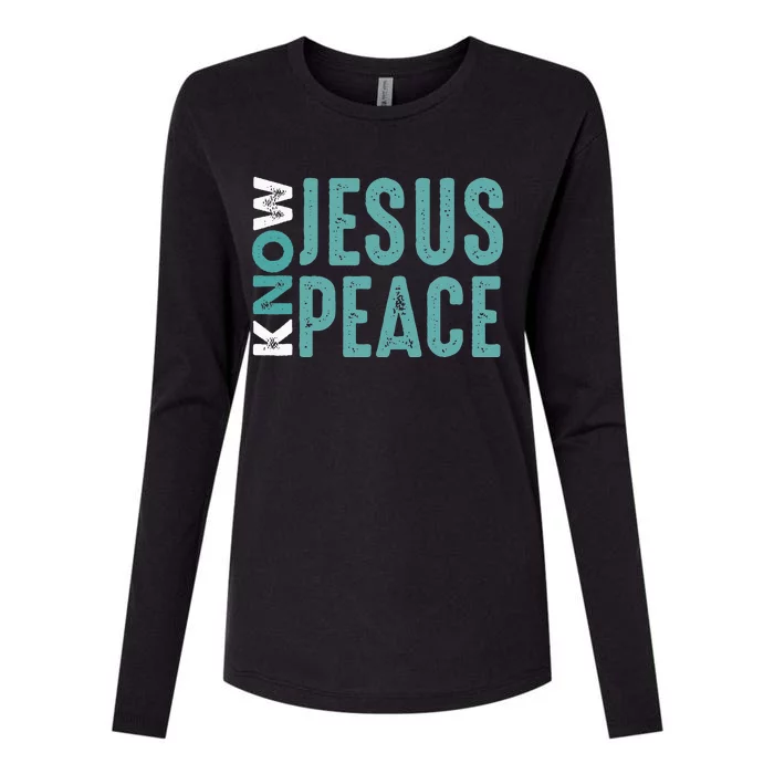 Jesus Christian Bible Verse Scripture Know Jesus Know Peace Womens Cotton Relaxed Long Sleeve T-Shirt