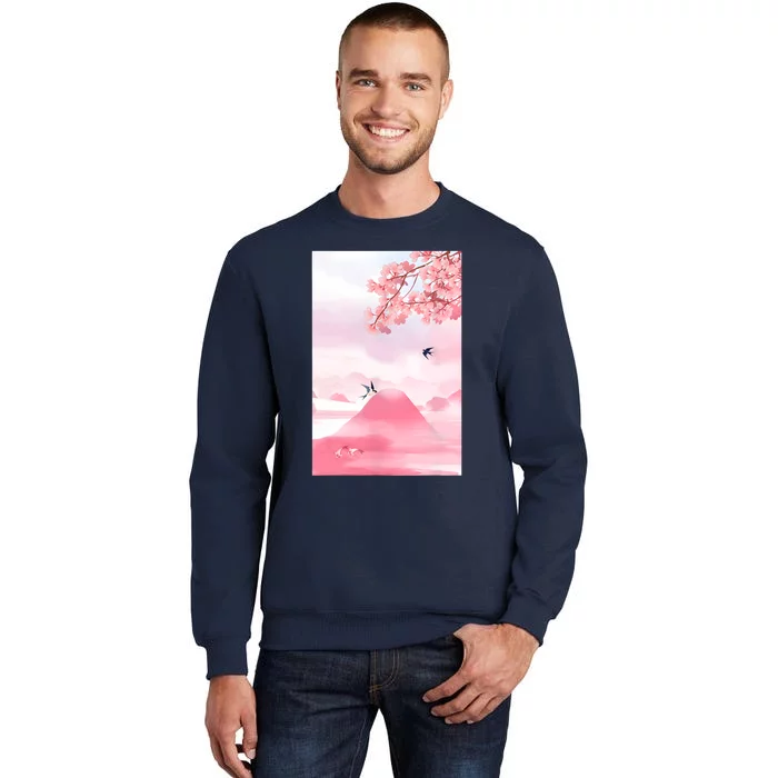 Japanese Cherry Blossom Japanese Woodblock Art Retro Tall Sweatshirt