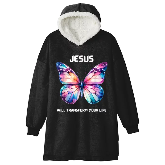 Jesus Christian Butterfly Meaningful Transformation Hooded Wearable Blanket